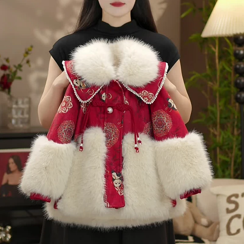 女童冬装加绒外套2025新款儿童洋气时尚冬季复古上衣保暖毛绒