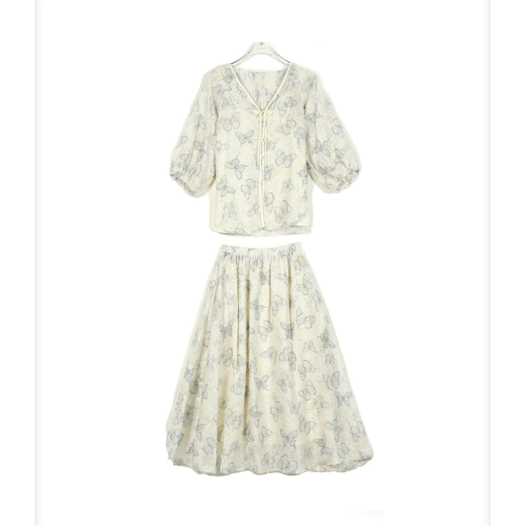春夏2025新款国风盘扣蝴蝶上衣半裙套装251-TZ/0318-8853