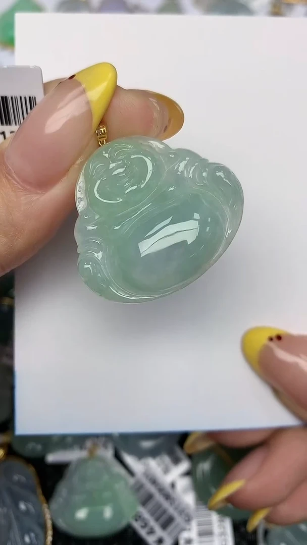 翡翠18K金镶嵌项链天然翡翠A货