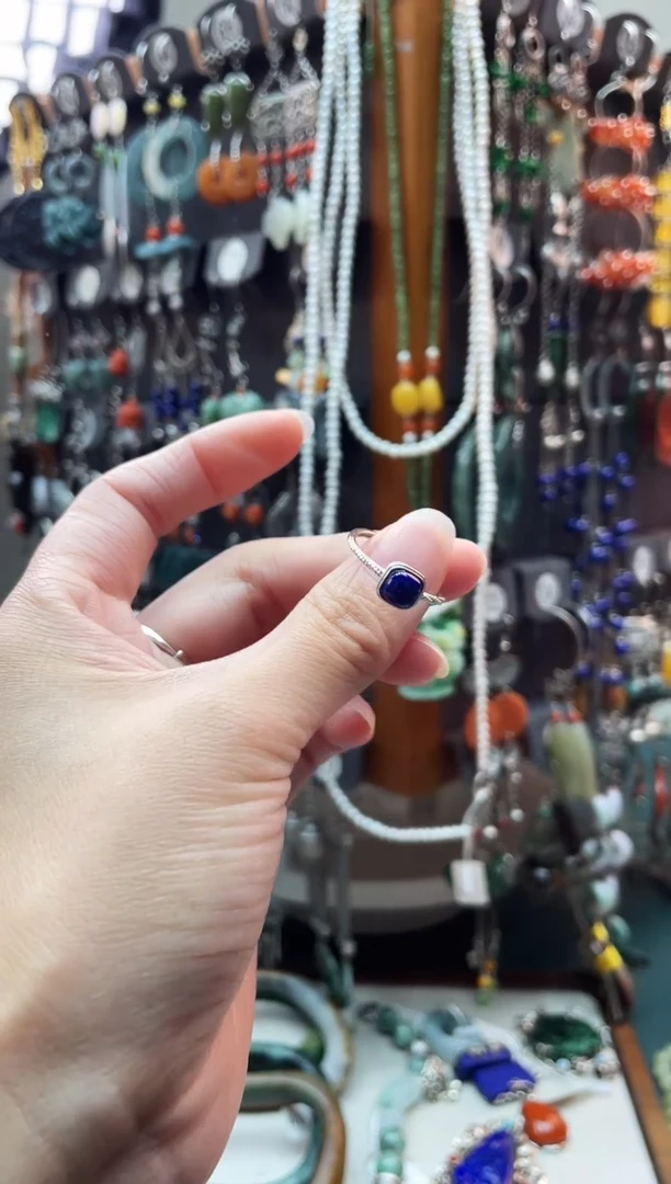 银S925镶嵌青金石戒指饰品