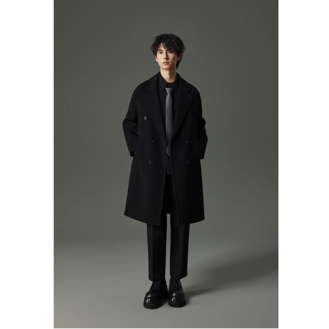 [手工定制~中长款百分百羊毛大衣]男士韩版休闲双面呢男装外套DSS