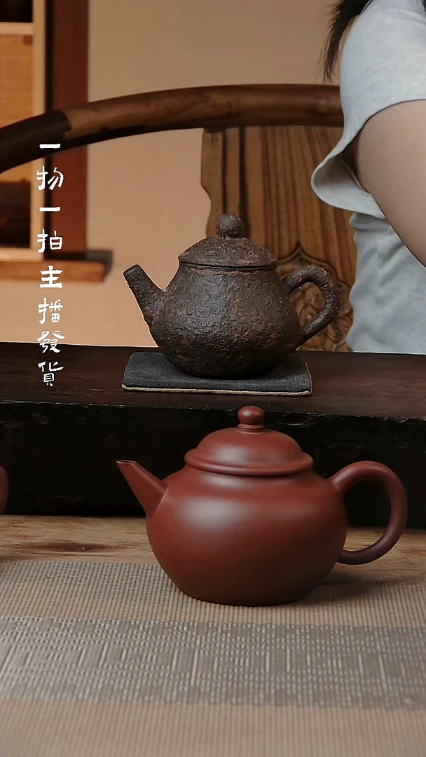 茶壶紫砂紫砂手捏茶壶黑铁砂