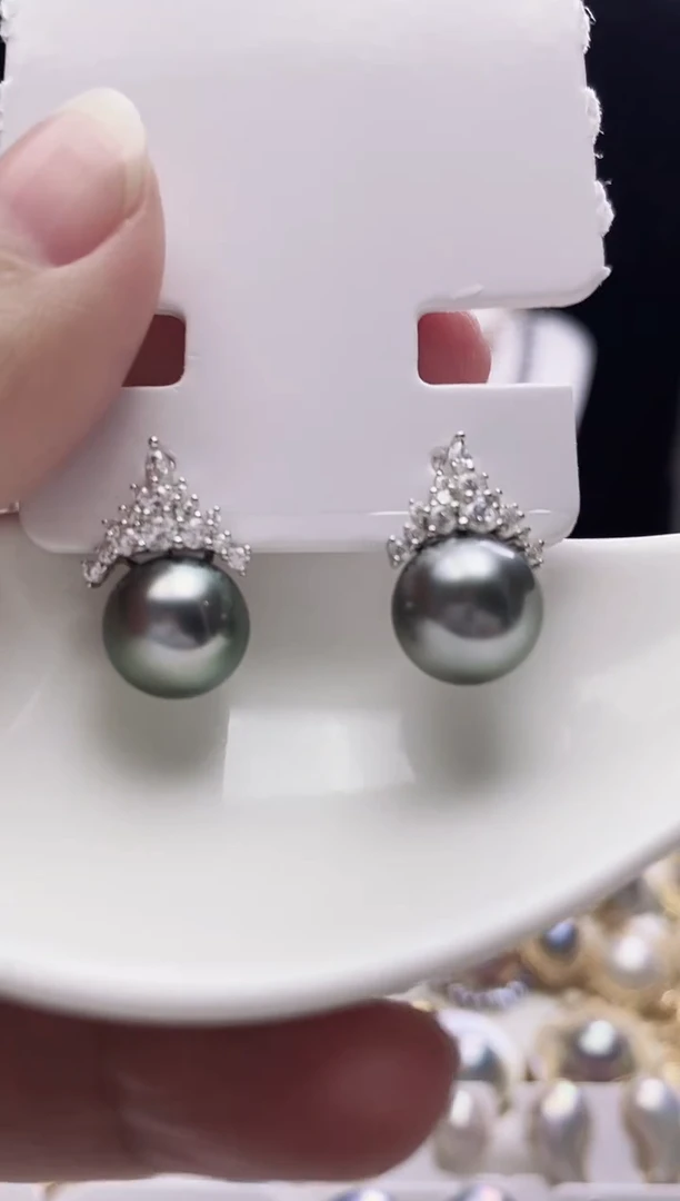 银S925镶嵌耳饰海水珍珠大溪地珍珠耳饰