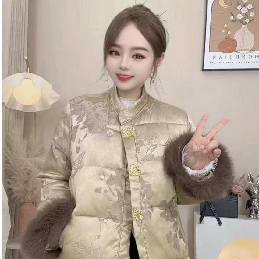 【大静服饰】2024款冬季气质国风高级感重工提花新中式加厚棉服女