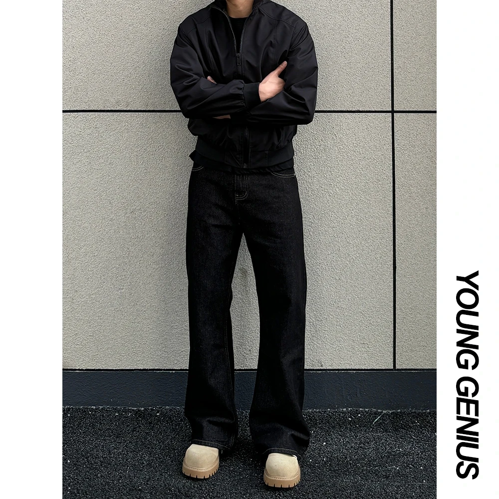 YounGeniu新款黑色百搭原牛517版型复古显瘦牛仔休闲直筒长裤简约