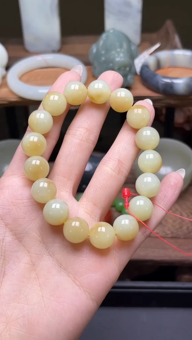 手链未镶嵌和田玉卡12若羌黄玉带糖圆珠801532
