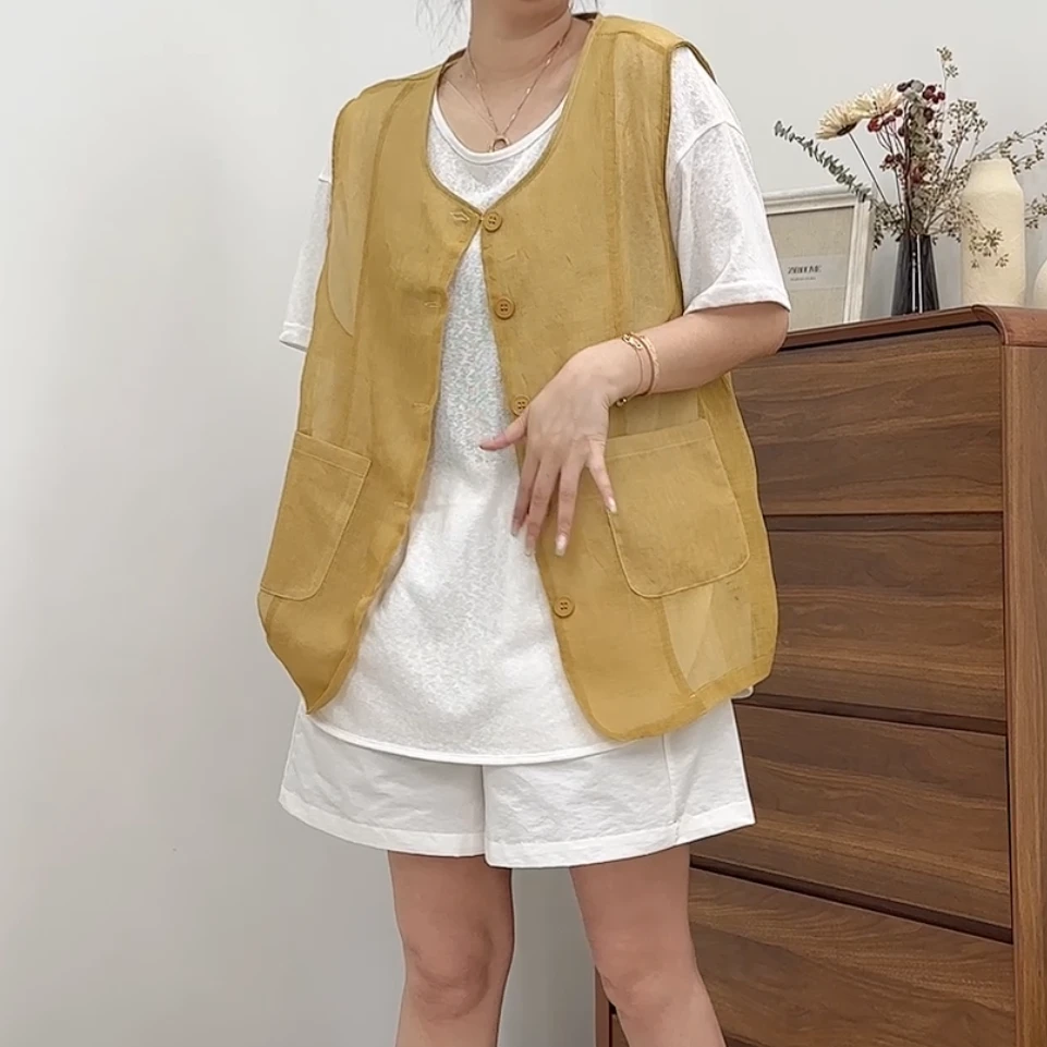 【林南南】 双兜无袖马甲时尚休闲百搭复古宽松简约6887286