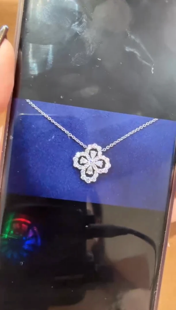 18K金镶嵌颈饰实验室培育钻石@@项链白水滴LOOP