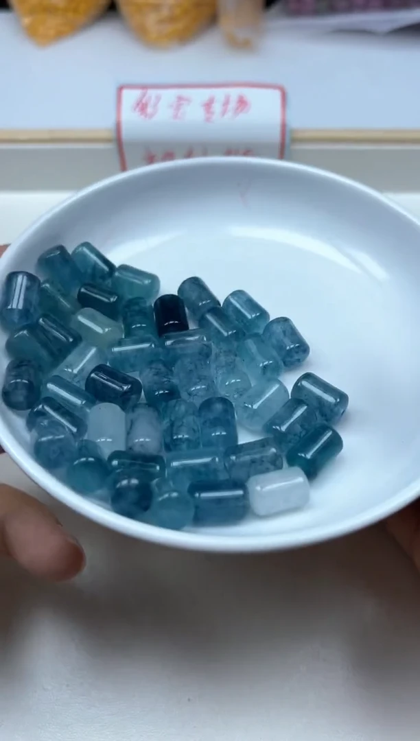 散珠未镶嵌碧玺A1633 蓝碧玺桶珠8*12mm10个9.9元