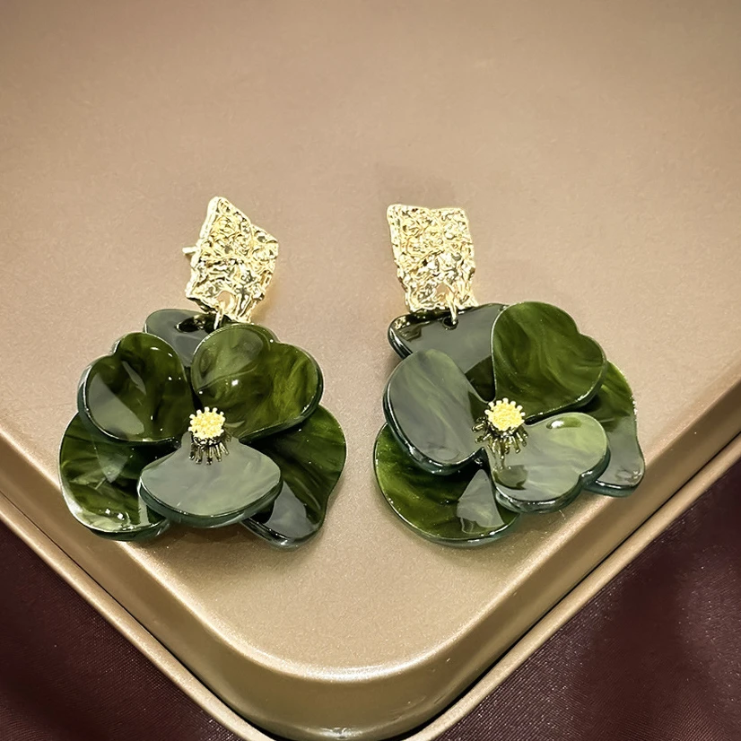 合金耳饰 D110复古花朵耳钉小众轻奢925气质耳坠高级感新中式耳饰