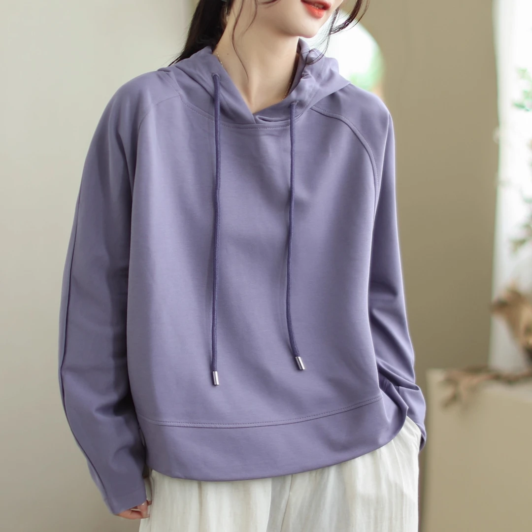 针织棉时尚卫衣休闲套头绒衫文艺宽松连帽百搭复古女装上衣外套女