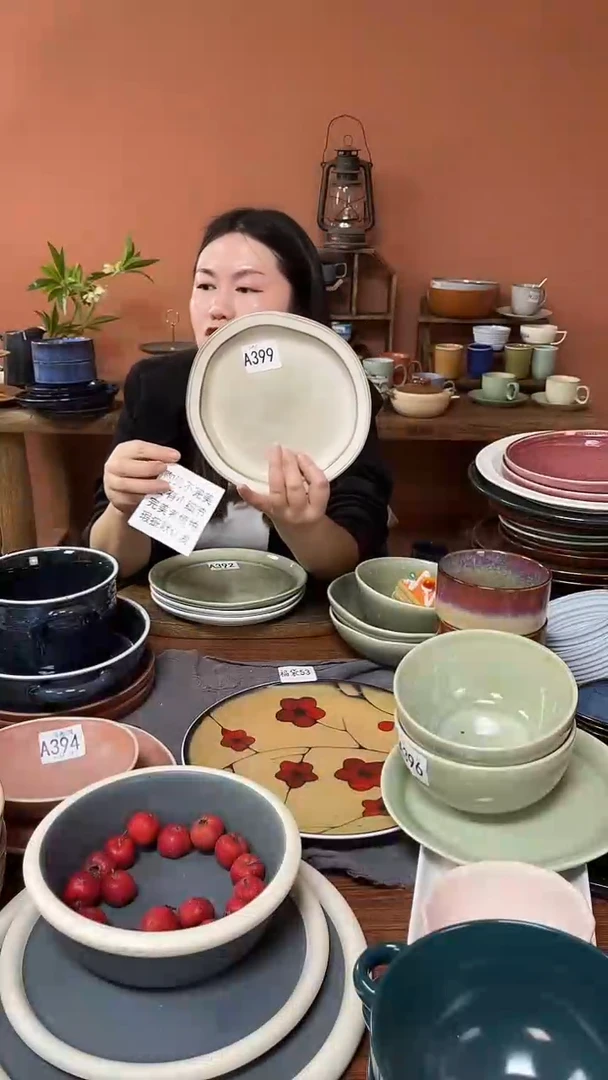 碗A399陶瓷奶黄色盘子2件套微瑕