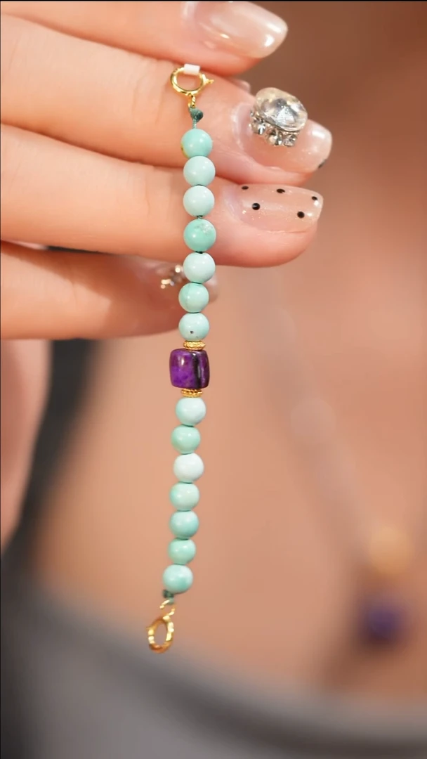 【闪购商品】苏纪石（舒俱来）手链未镶嵌桃红桶珠绿松石延长链