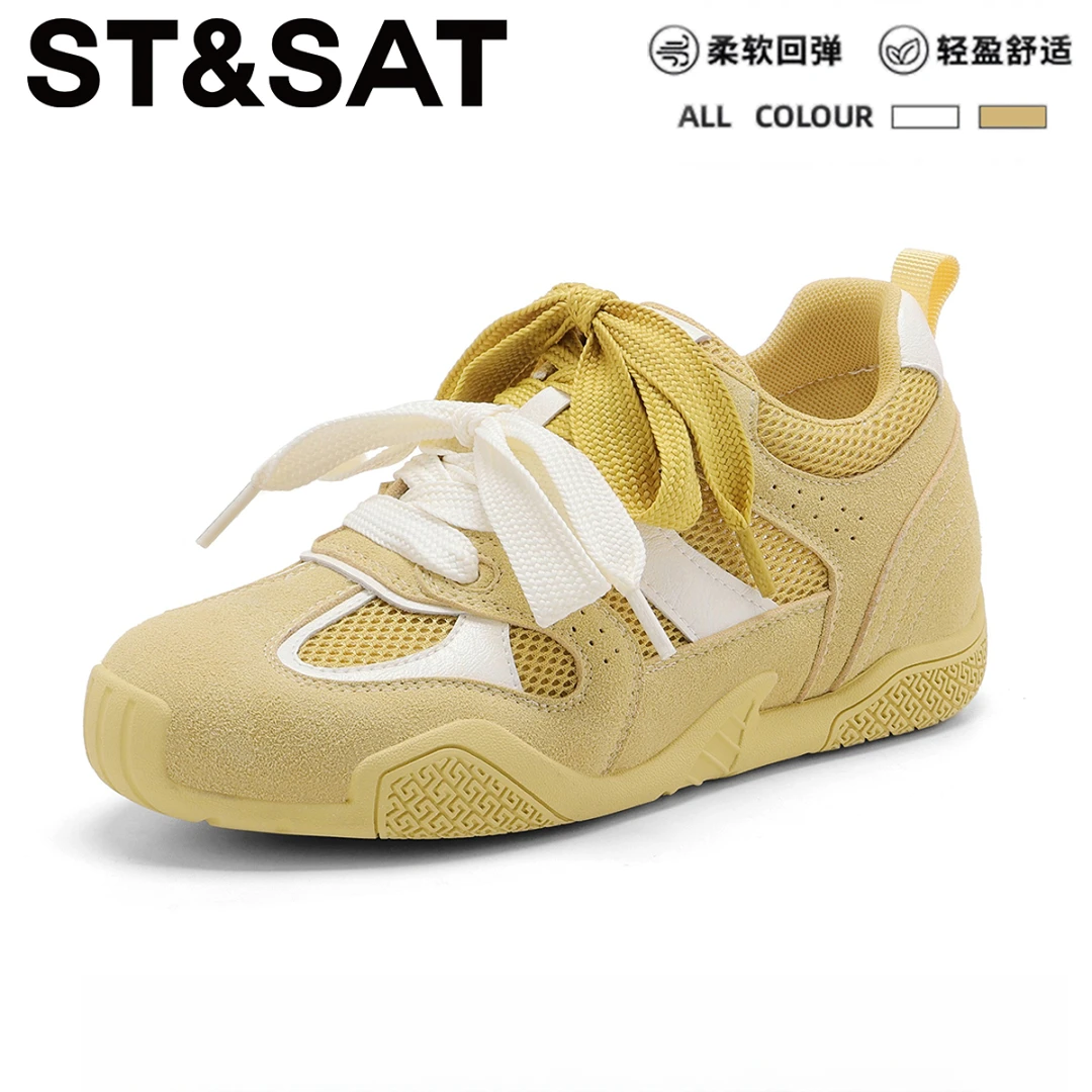 星期六百搭黄色轻便休闲鞋女款2025马卡龙透气软底亲肤柔软德训鞋