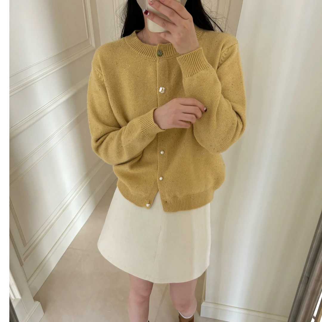 59#多色珍珠扣百搭圆领开衫