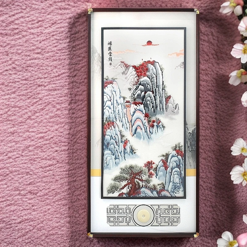 新中式刺绣入户玄关壁画走廊过道竖版苏绣客厅墙壁挂画高档好大气