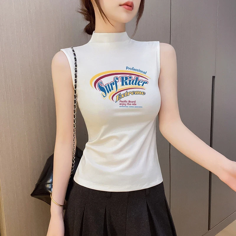 白色莫代尔坎肩吊带背心女ins潮夏季修身显瘦小众印花无袖t恤上衣