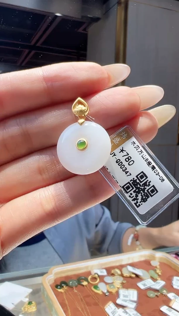 和田玉（白玉）银S925镀金镶嵌颈饰@@
