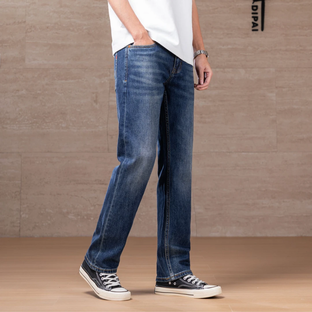 DIPAI/底牌【重磅14盎司】春秋修身小直筒牛仔裤男百搭水洗蓝色弹力