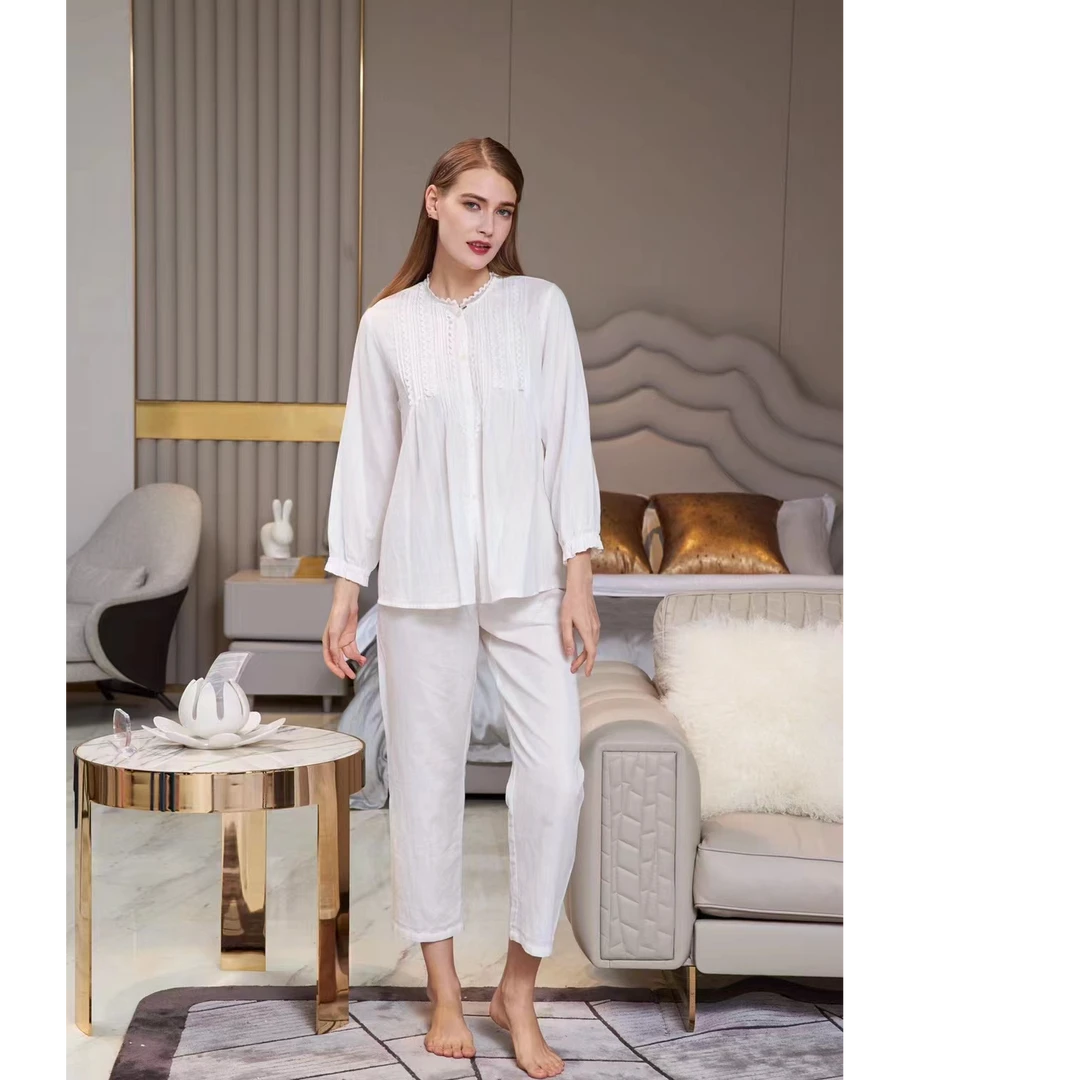 女士休闲风单排多扣长袖蕾丝衬衫宽松春夏秋外穿休闲舒适薄款M703