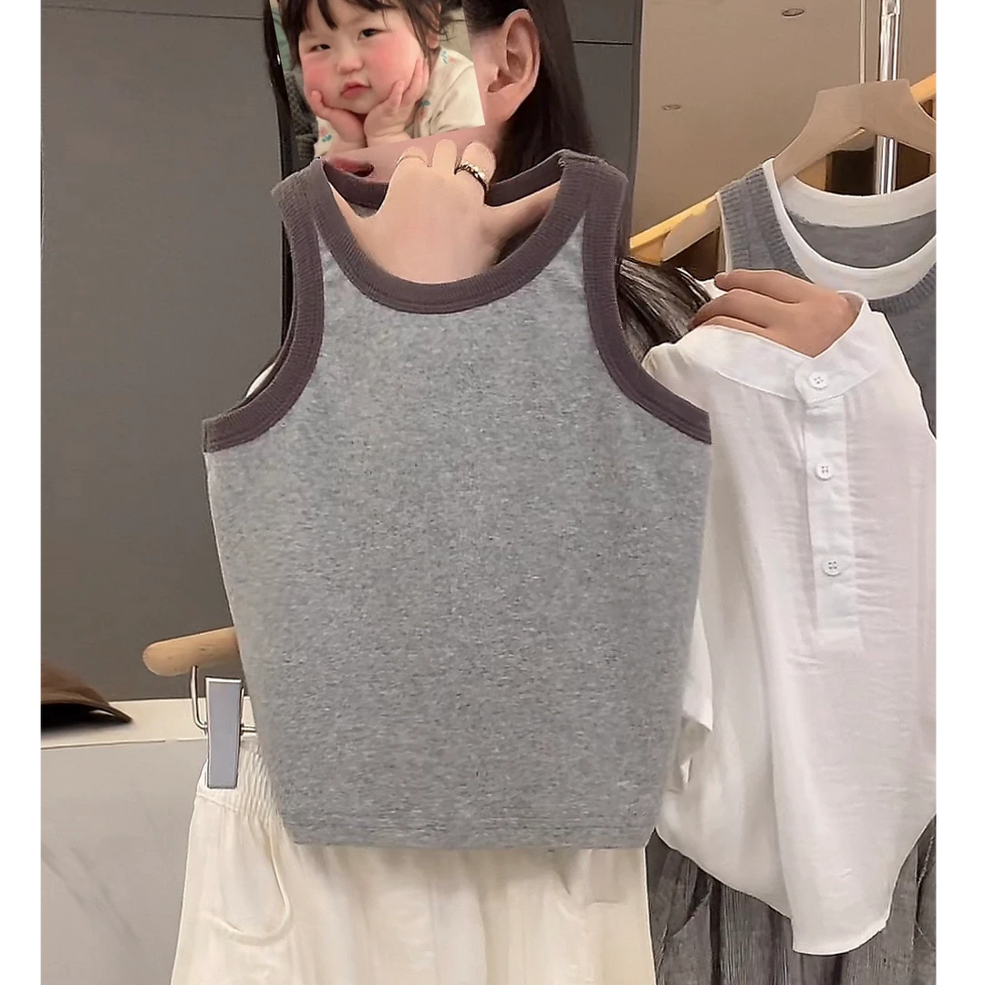 【小首尔】现货-儿童夏季时韩版简约撞色小众设计款无袖背心hbb7755