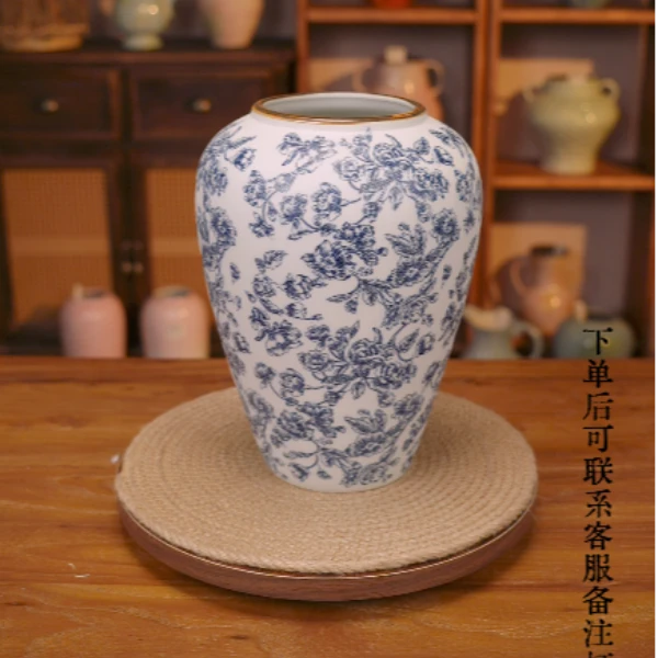051景德镇手工陶瓷花瓶花器摆件高26cm口径10cm