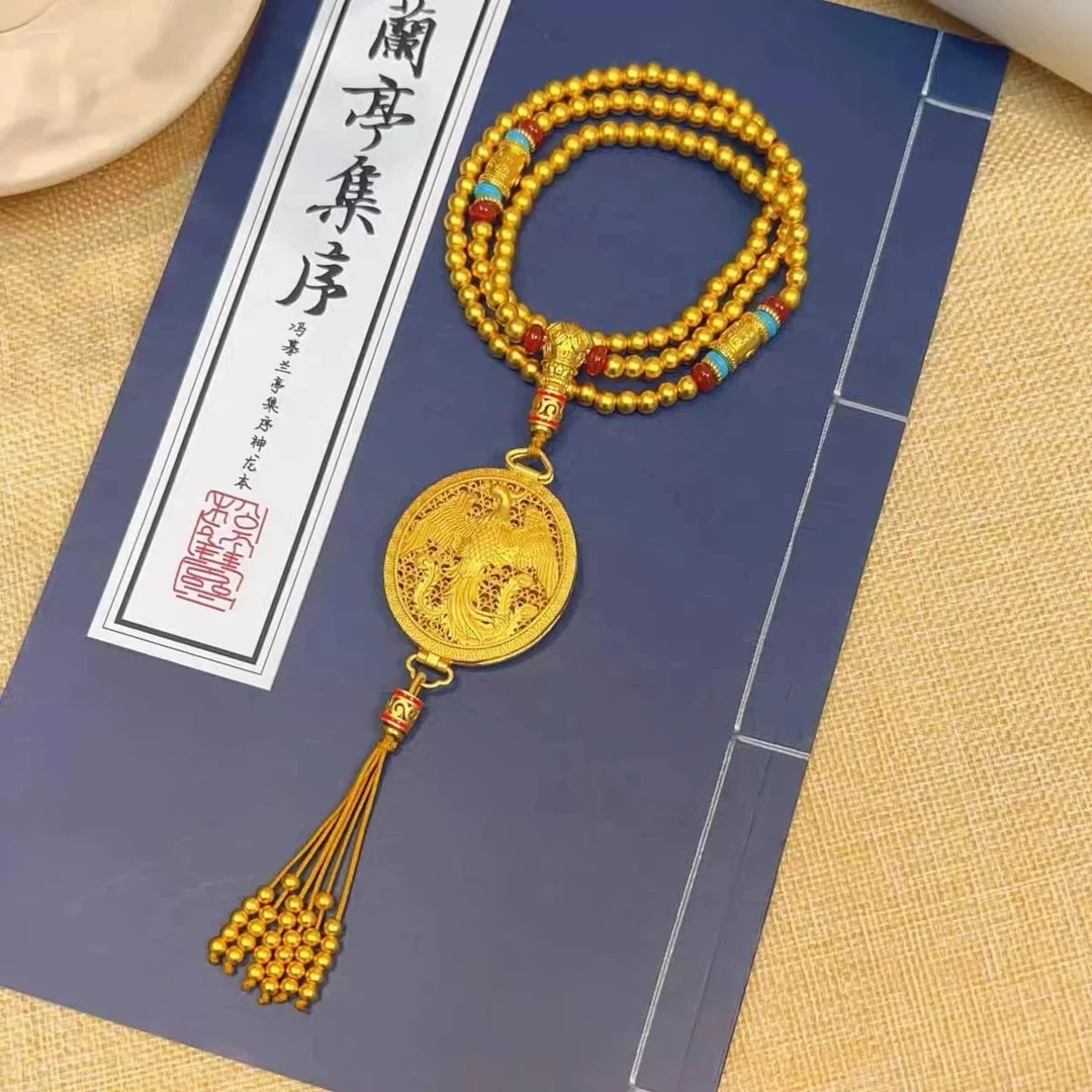 新中式珠珐琅彩花丝凤凰项链
