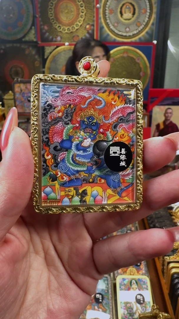 吊坠壹善缘城手绘唐卡黑C