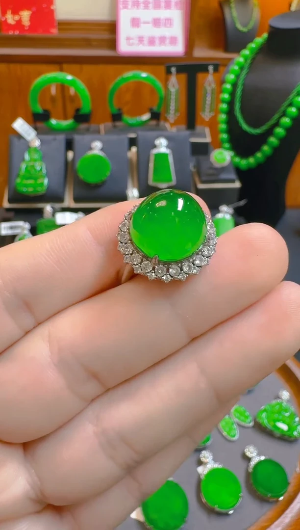 银S925镶嵌戒指翡翠天然A货翡翠