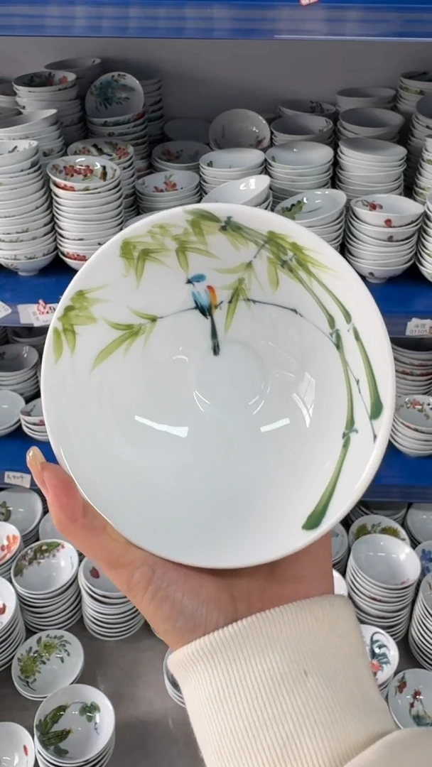 瓷片景德镇高温陶瓷食品级手绘釉中彩-斗笠碗