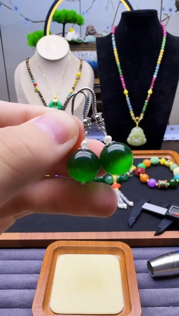 碧玺猫眼耳饰银S925镶嵌E90