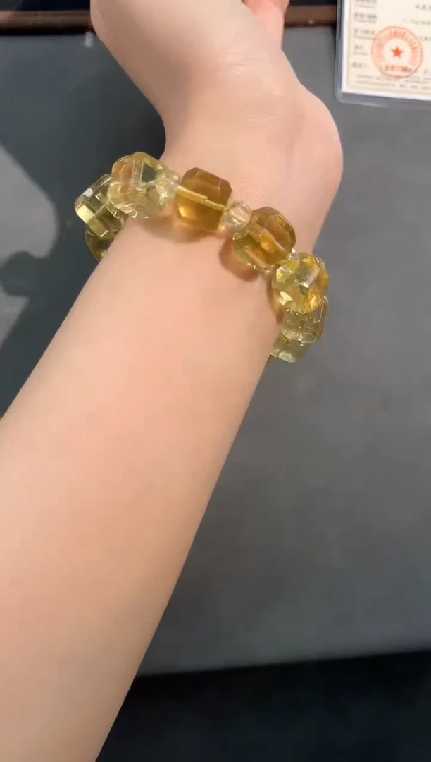 水晶手链未镶嵌43号黄水方糖随行单圈15mm