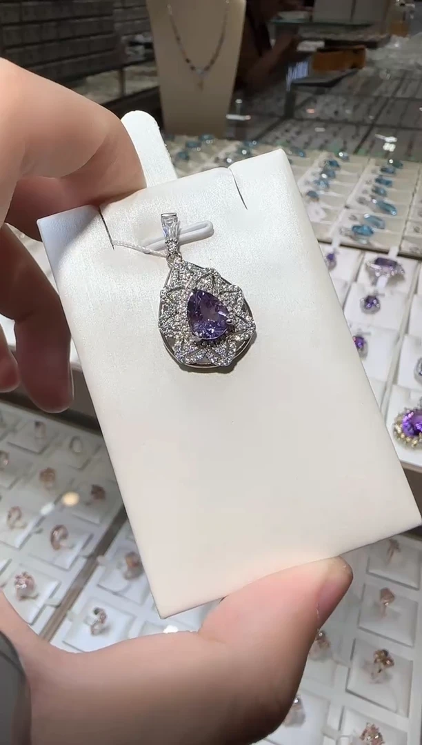 银S925镶嵌颈饰紫晶9*11mm吊坠