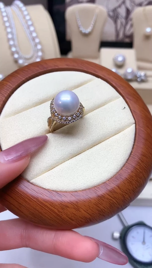 银S925镶嵌戒指淡水珍珠S925银淡水珍珠戒指
