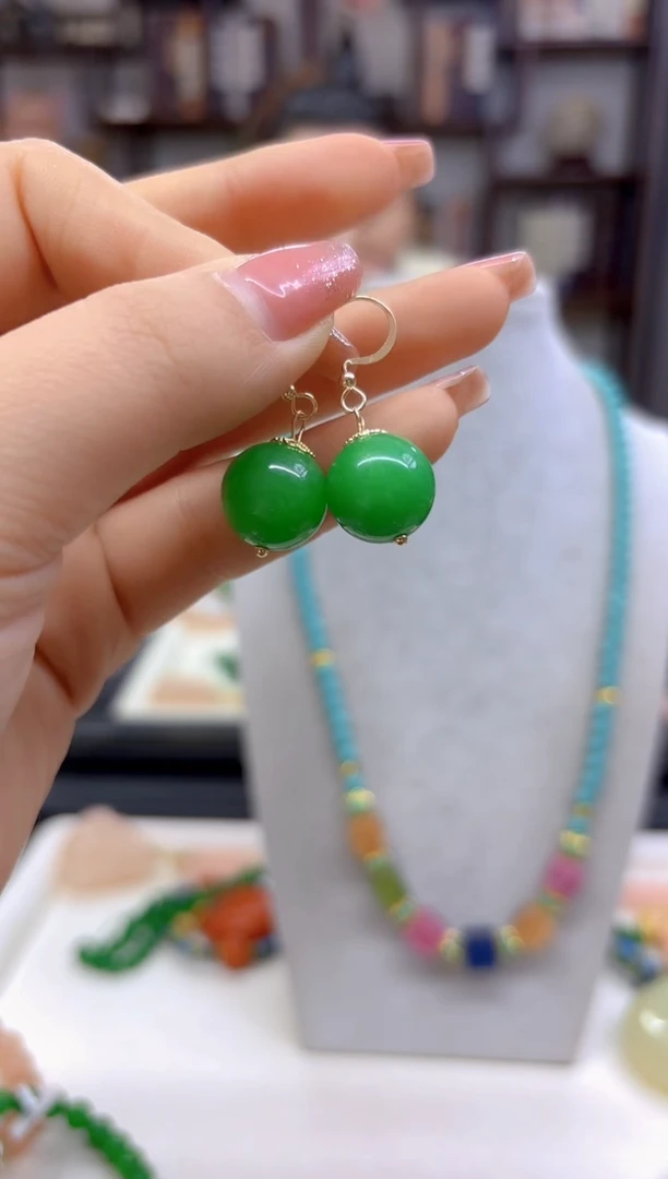 【闪购商品】翡翠耳饰14K金镶嵌耳勾E556