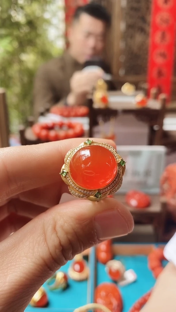 【闪购商品】南红玛瑙戒指18K金镶嵌语唐保山南红冰红戒指