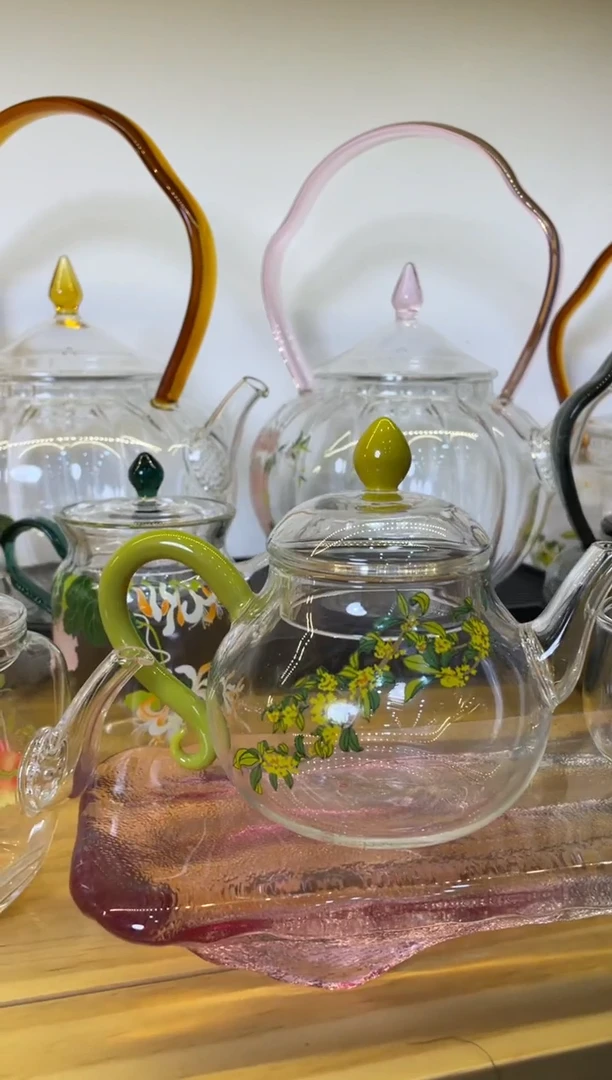 手工艺品玻璃九河小圆壶桂花芥末绿啊