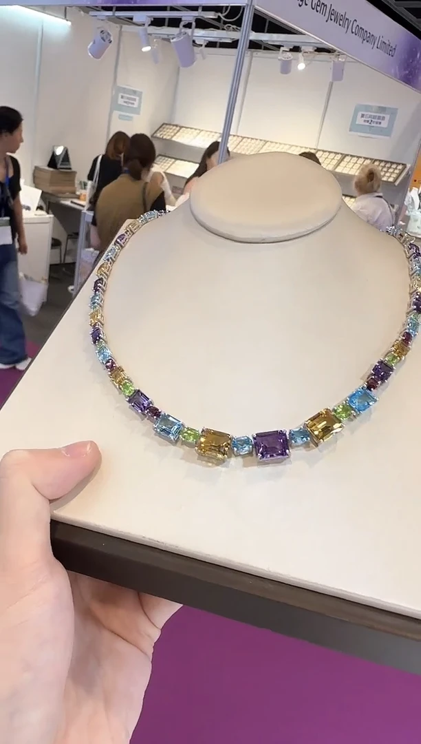 颈饰银S925镶嵌橄榄石多彩宝石套链11*13mm