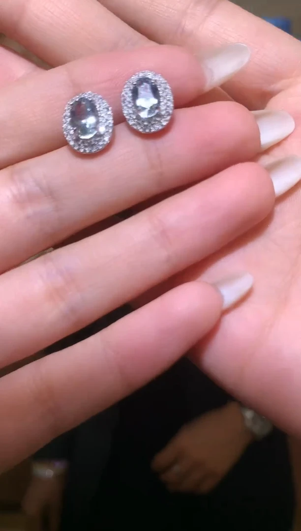 银S925镶嵌耳坠海蓝宝石【宝石世家严选】