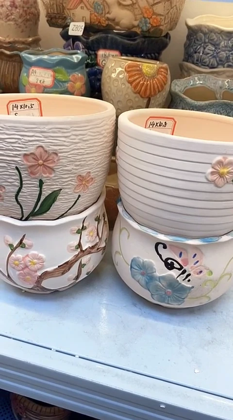 @@陶瓷多肉花盆S2红陶花园4件套