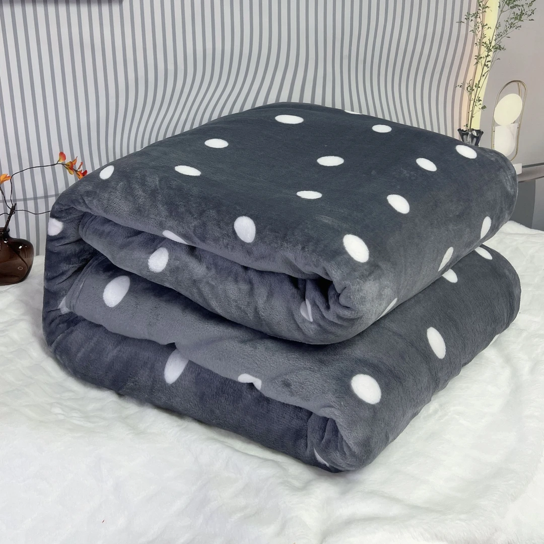 【冬季新款】200x230高级灰波点加厚双人毛毯 多功能 盖被 盖毯床盖