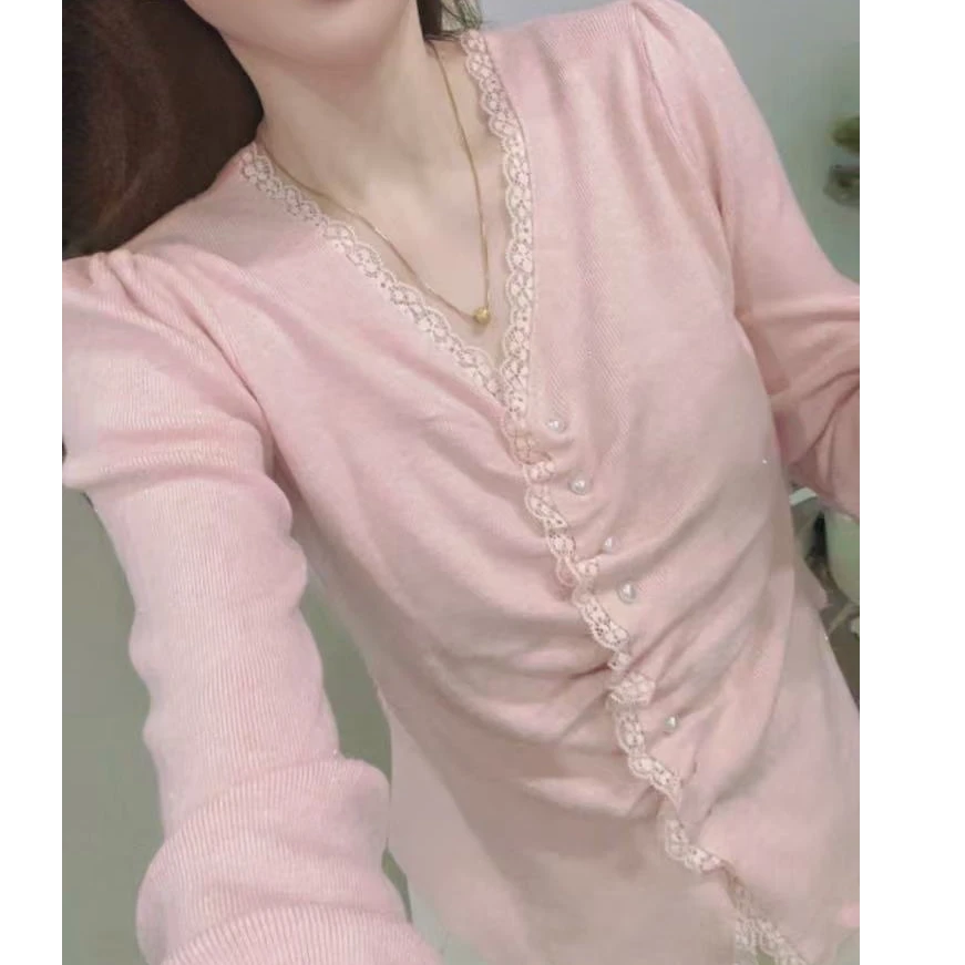 618时尚百搭毛针织衫短款春季女上衣纯欲风轻奢网红花边开衫