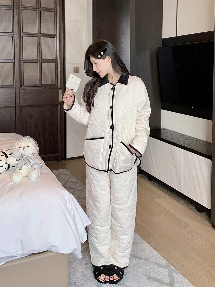 常规款有弹性冬季睡衣家居服套装套装加绒女士小香风秋冬季