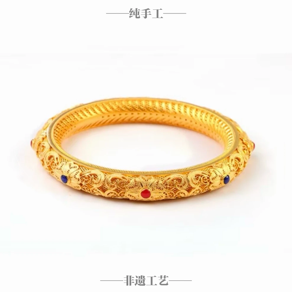 吴越老银铺 足银珐琅手镯 足银999平君手镯【非遗手工制作】民族风