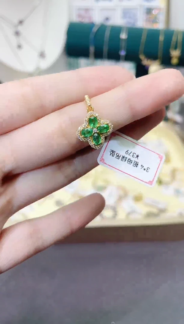 银S925镶嵌颈饰祖母绿天然宝石