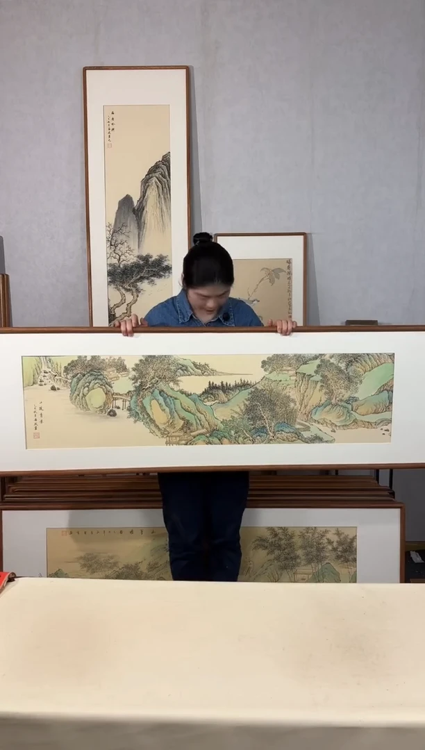 国画手绘*江堤秀景*52*172cm带框发货