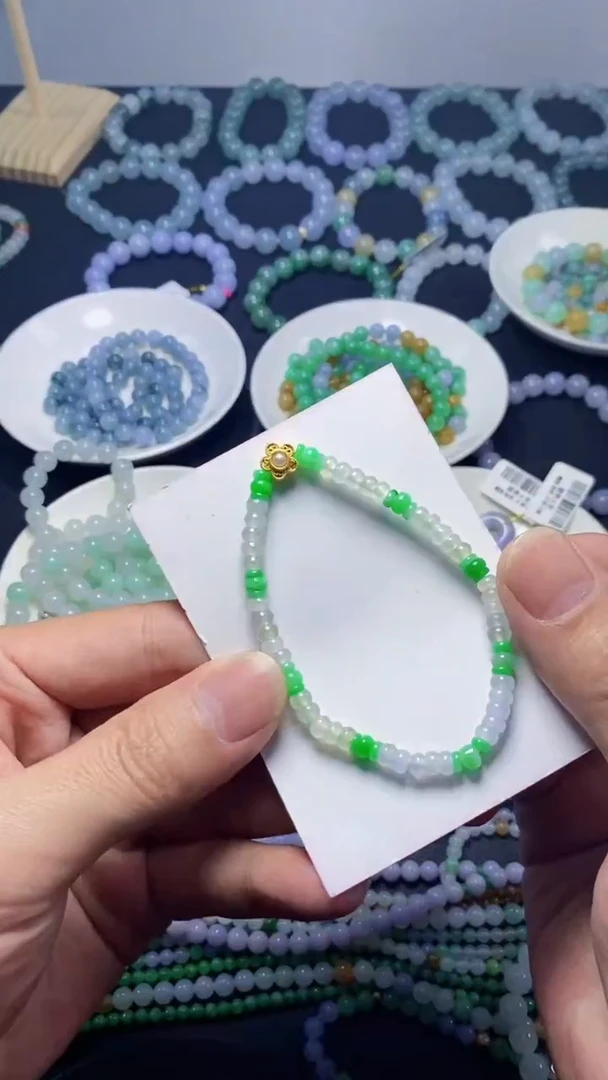 【闪购商品】翡翠散珠算盘珠冰透绳