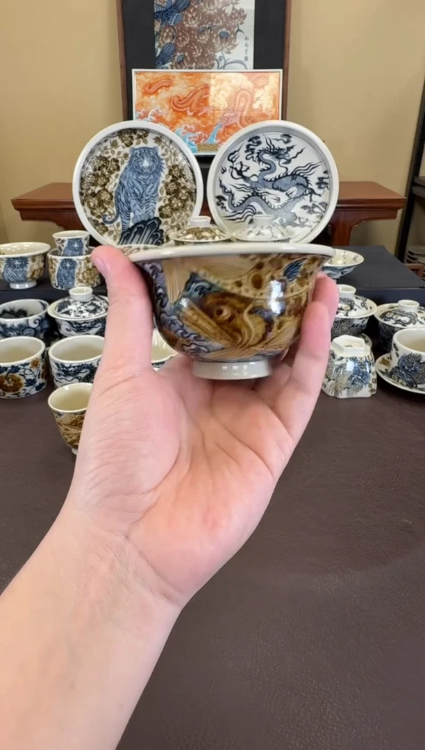 二号釉海浪鳜鱼大压手杯