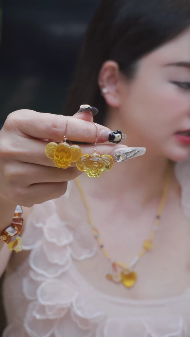 【闪购商品】琥珀耳饰银S925镀金镶嵌1.25手工编织商品9-多样性发