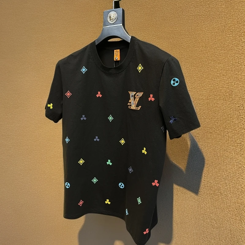 夏季新款字母男款刺绣印花黑色大众休闲短袖T恤825003-C